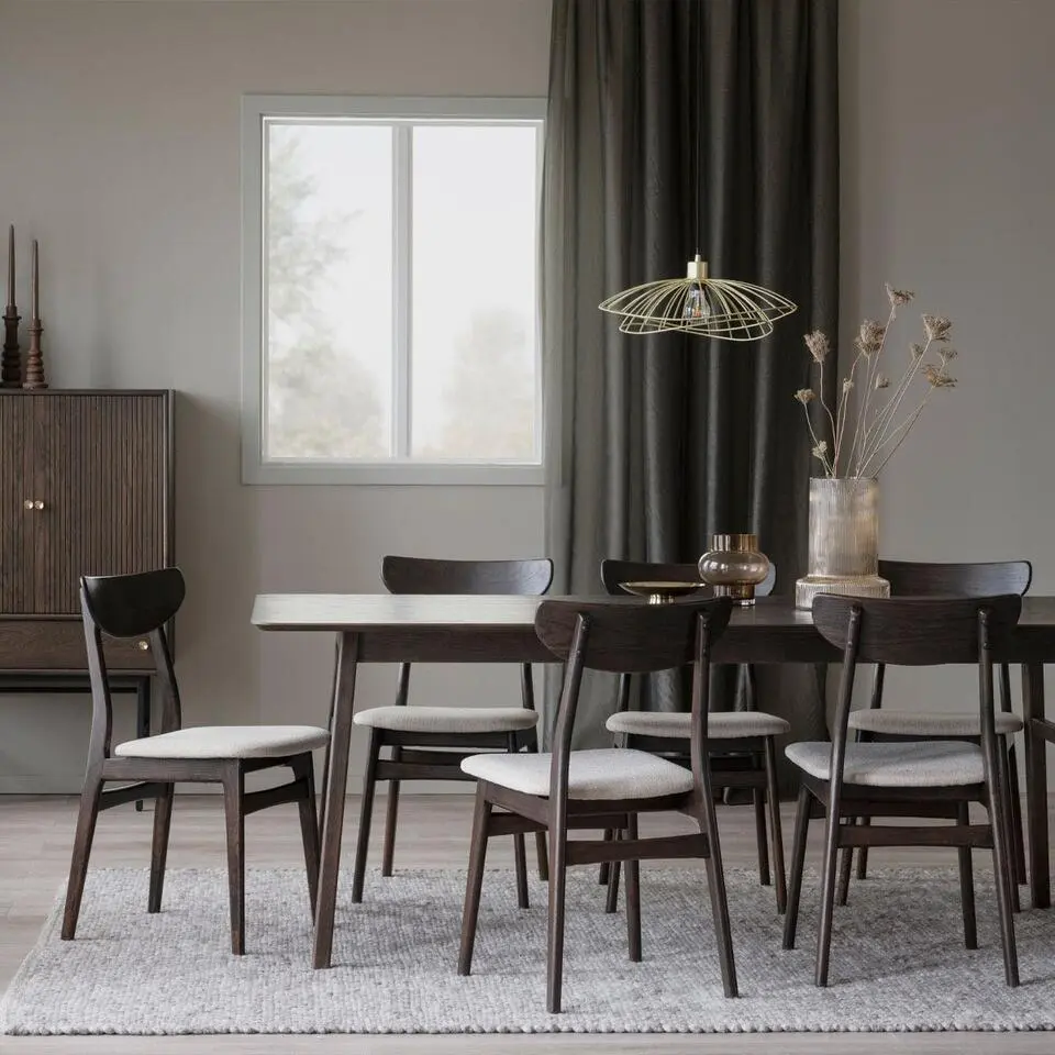 Rowico Home Rodham Houten Eetkamerstoel Donker Eiken - Beige Stof