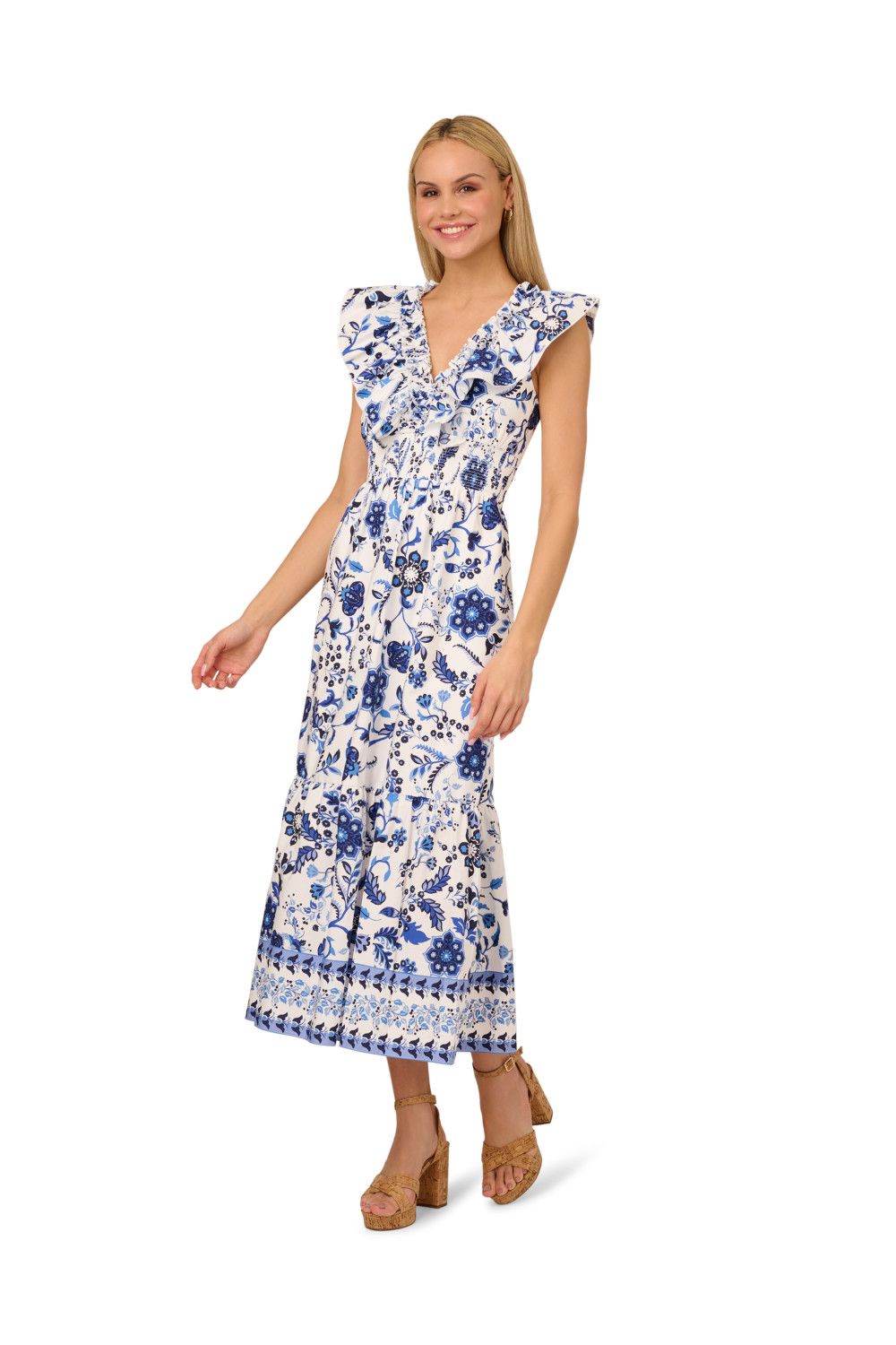 Adrianna Papell Printed Ruffle Midi Dress