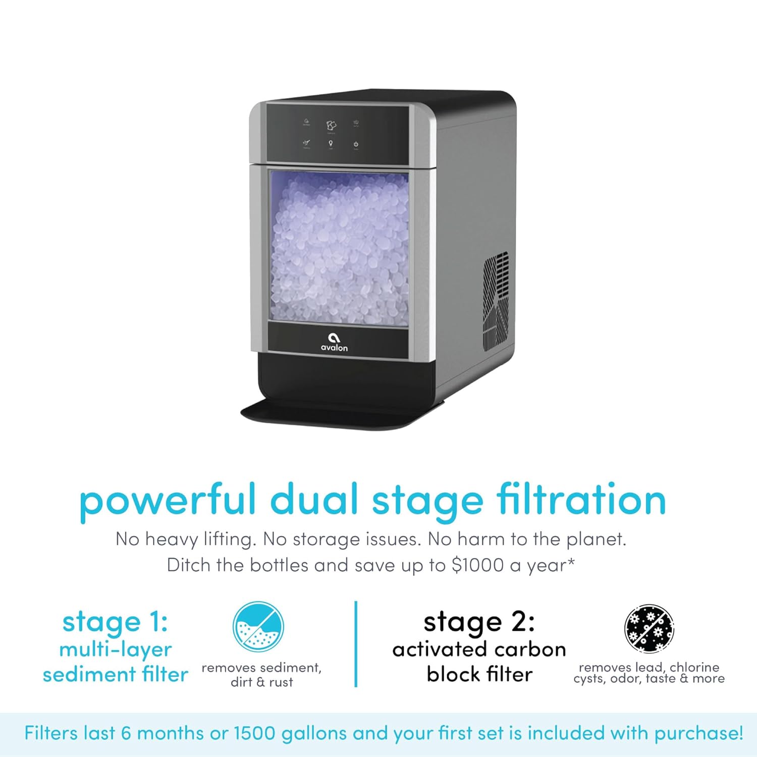 Avalon Nugget Ice Maker Chewable Ice 38 lbs Per Day, One Click Operation, Large Ice Storage, Connects to Water Line, Includes Set of Filters