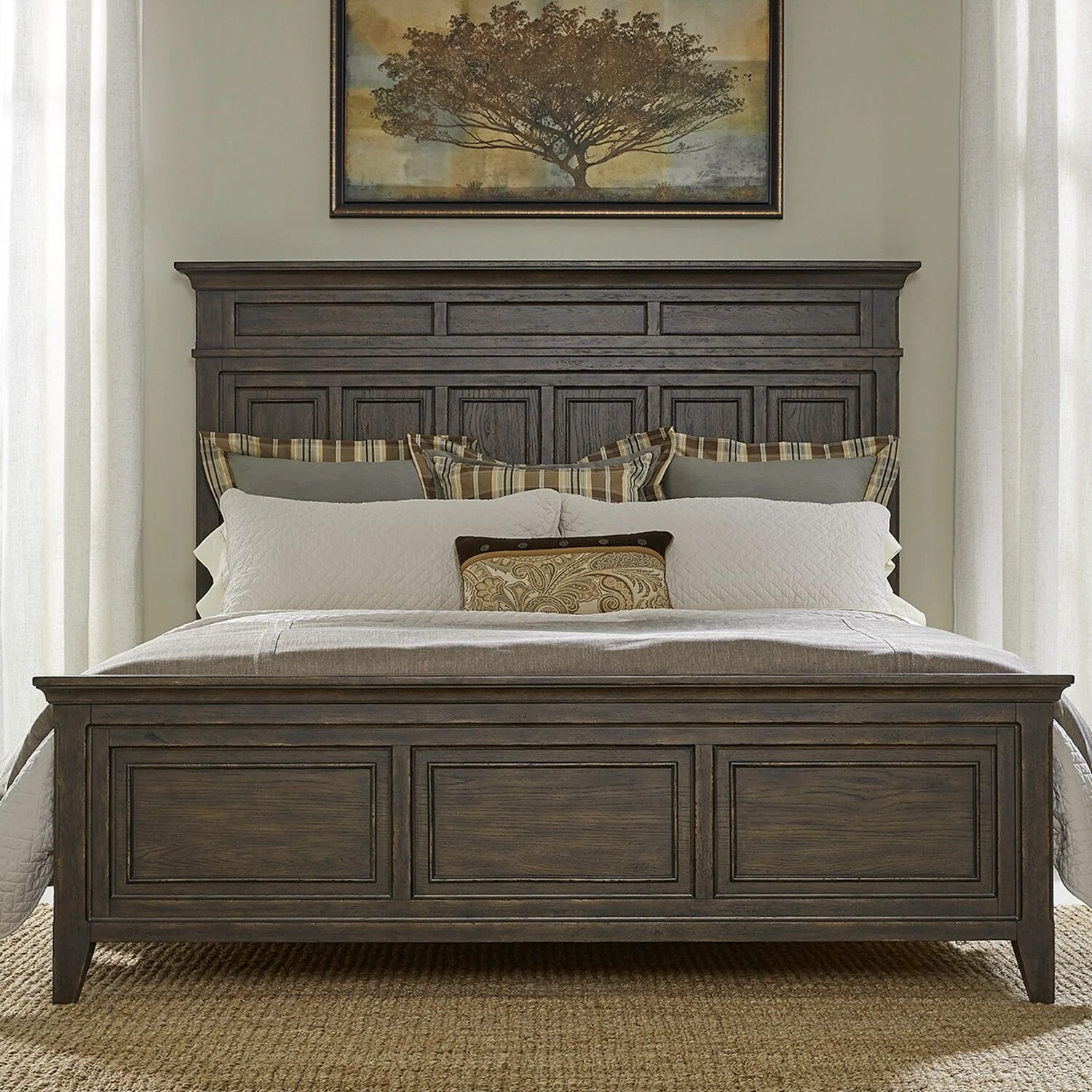 Paradise Valley Saddle Brown Panel Bed, Dresser and Mirror Set