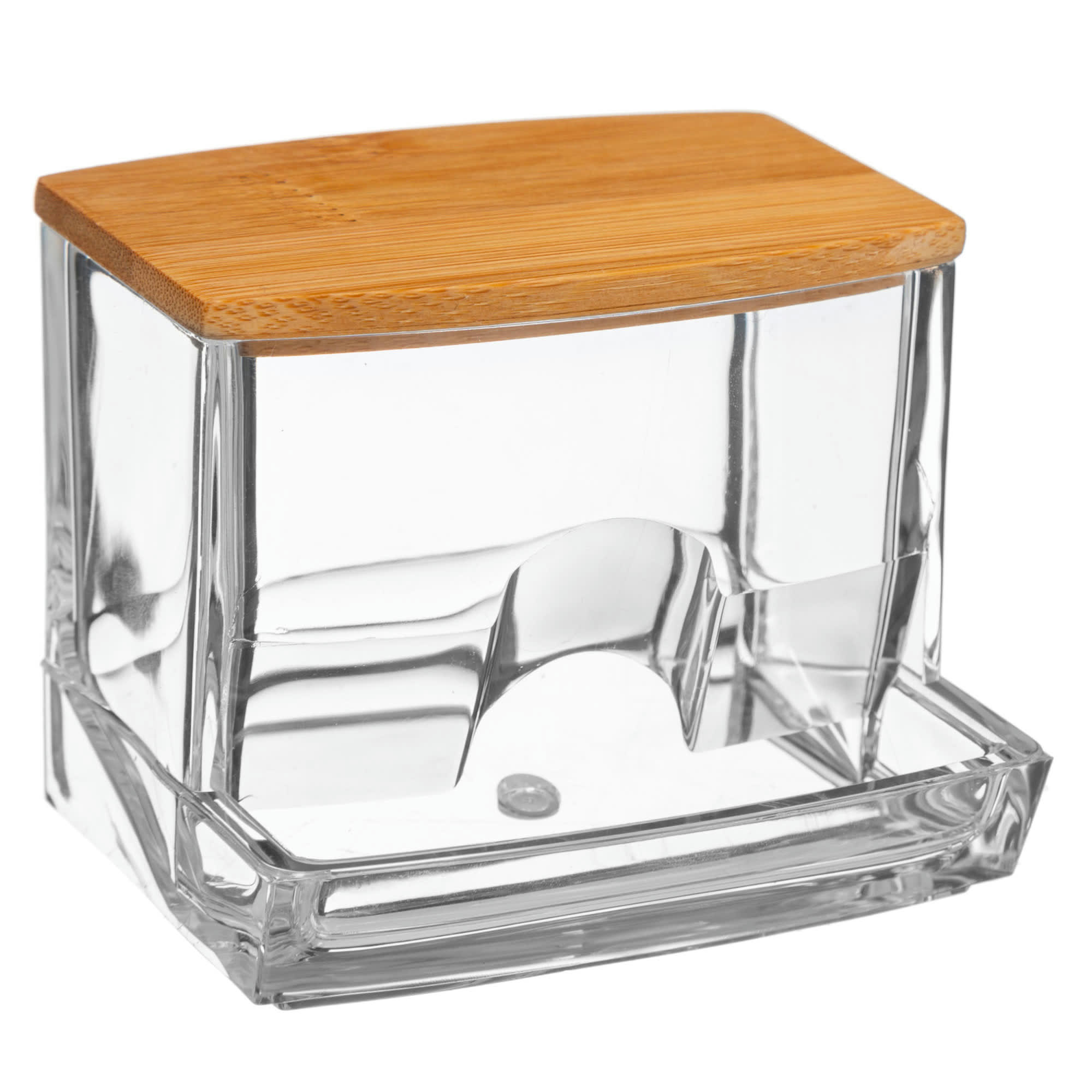 - Distributeur coton-tiges transparent et bambou - 9.3x8x7.4cm