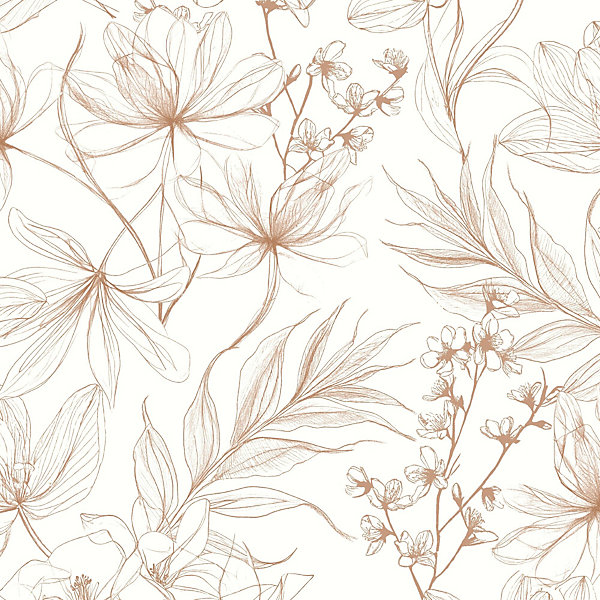 Papier peint vinyle intissé fleur de cerisier cuivre, rouille L.1005 x l.53cm Lutèce