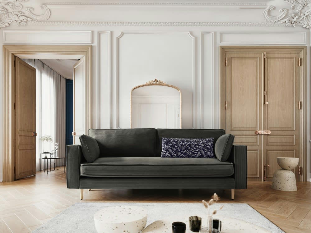 ALEXIS - Canapé 3 places en tissu structuré gris foncé