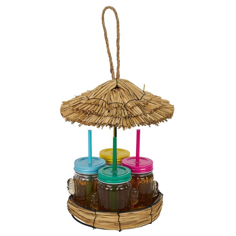 Lot de 4 gobelets à paille 260ml forme cactus dans décor estival