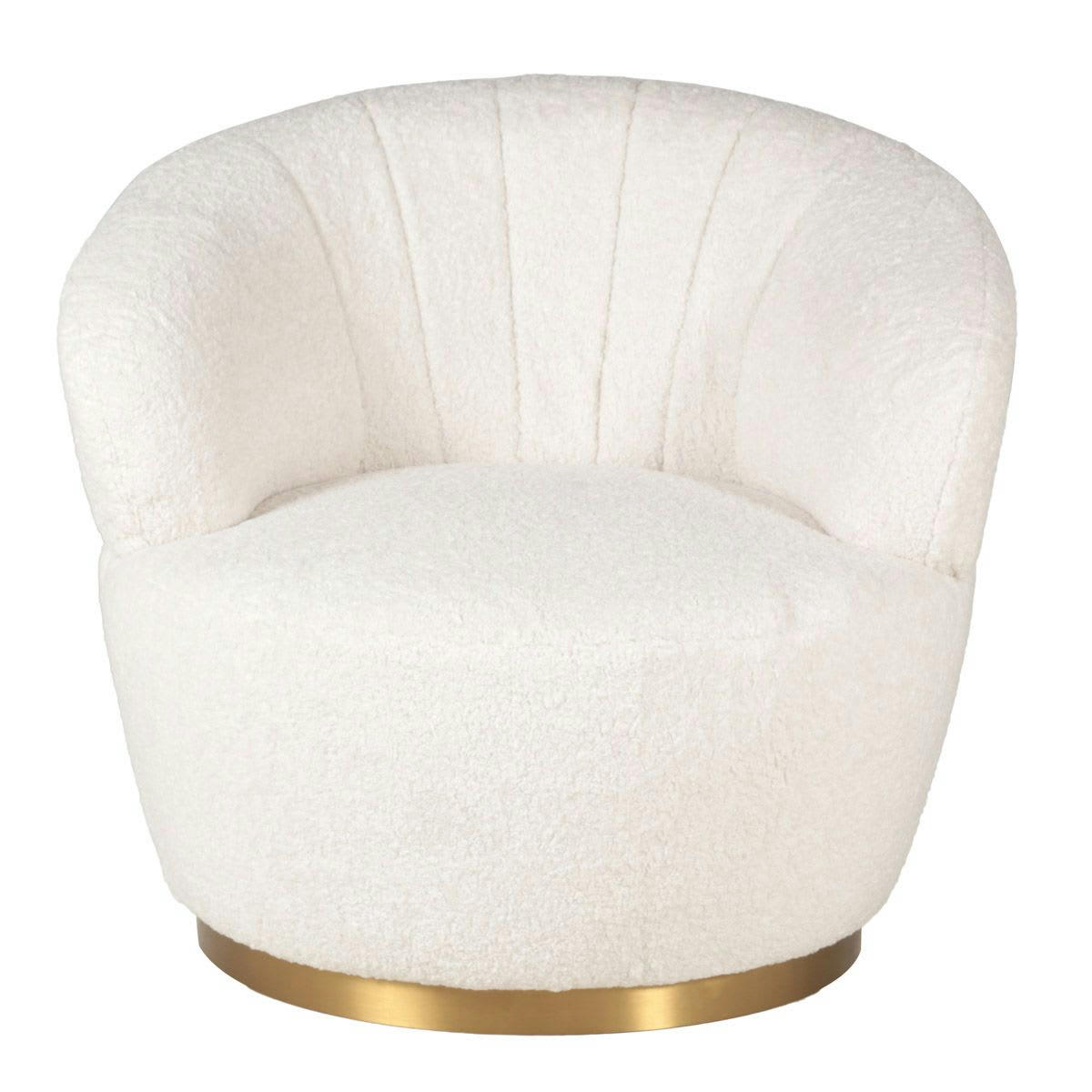 VENUS - Fauteuil en tissu effet mohair couleur crème pivotant