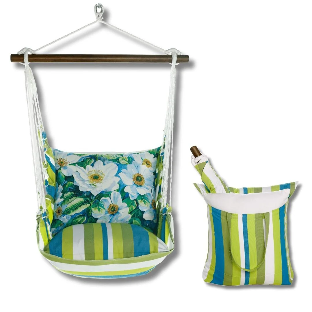 Magnolia Casual Swing Set 4 piece - Beach Boulevard Stripe w/ White Anemone Flowers