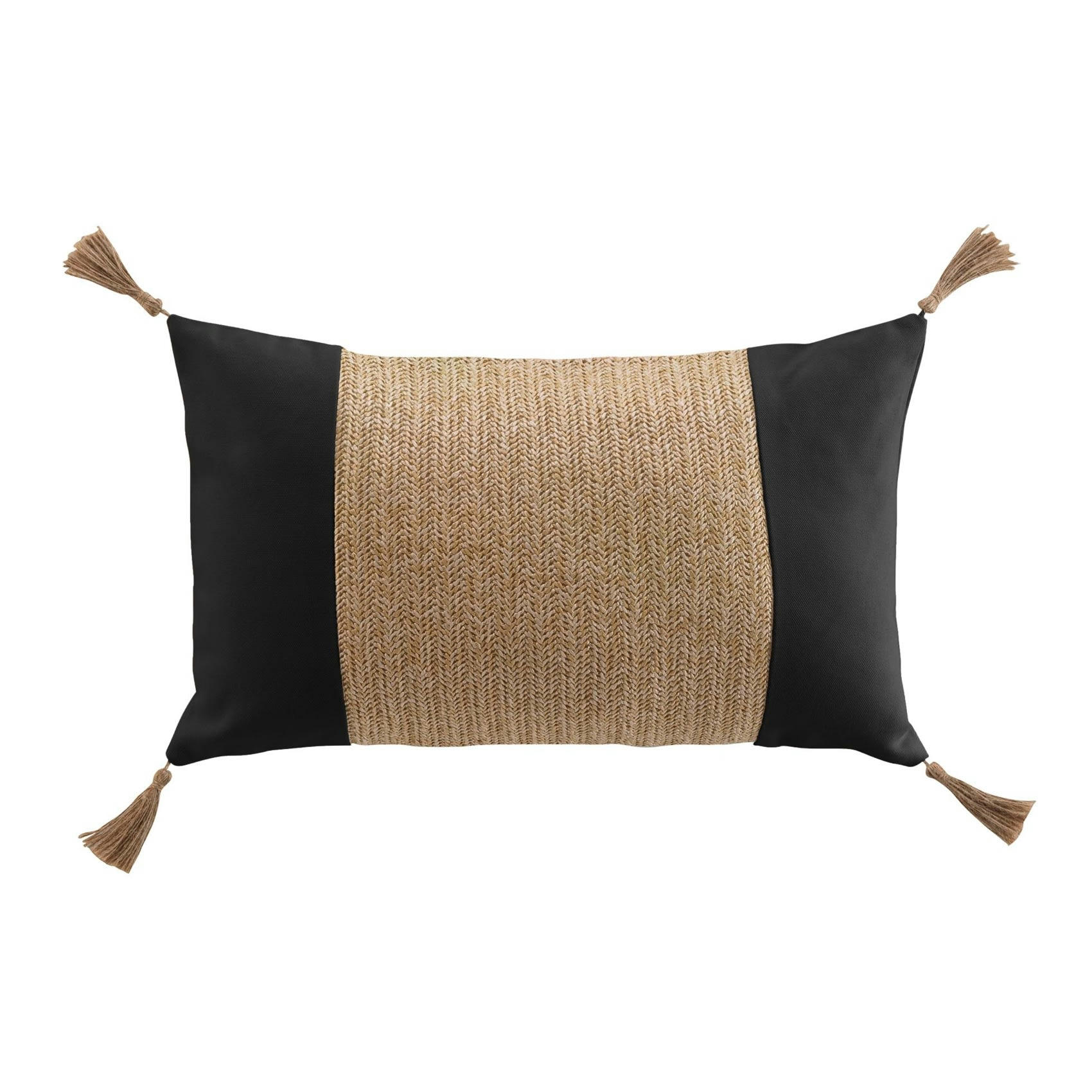 - Coussin avec bandeau en imitation raphia