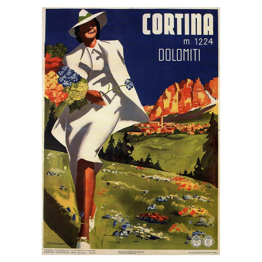 - Tableau affiche touristique vintage Cortina 50x70cm