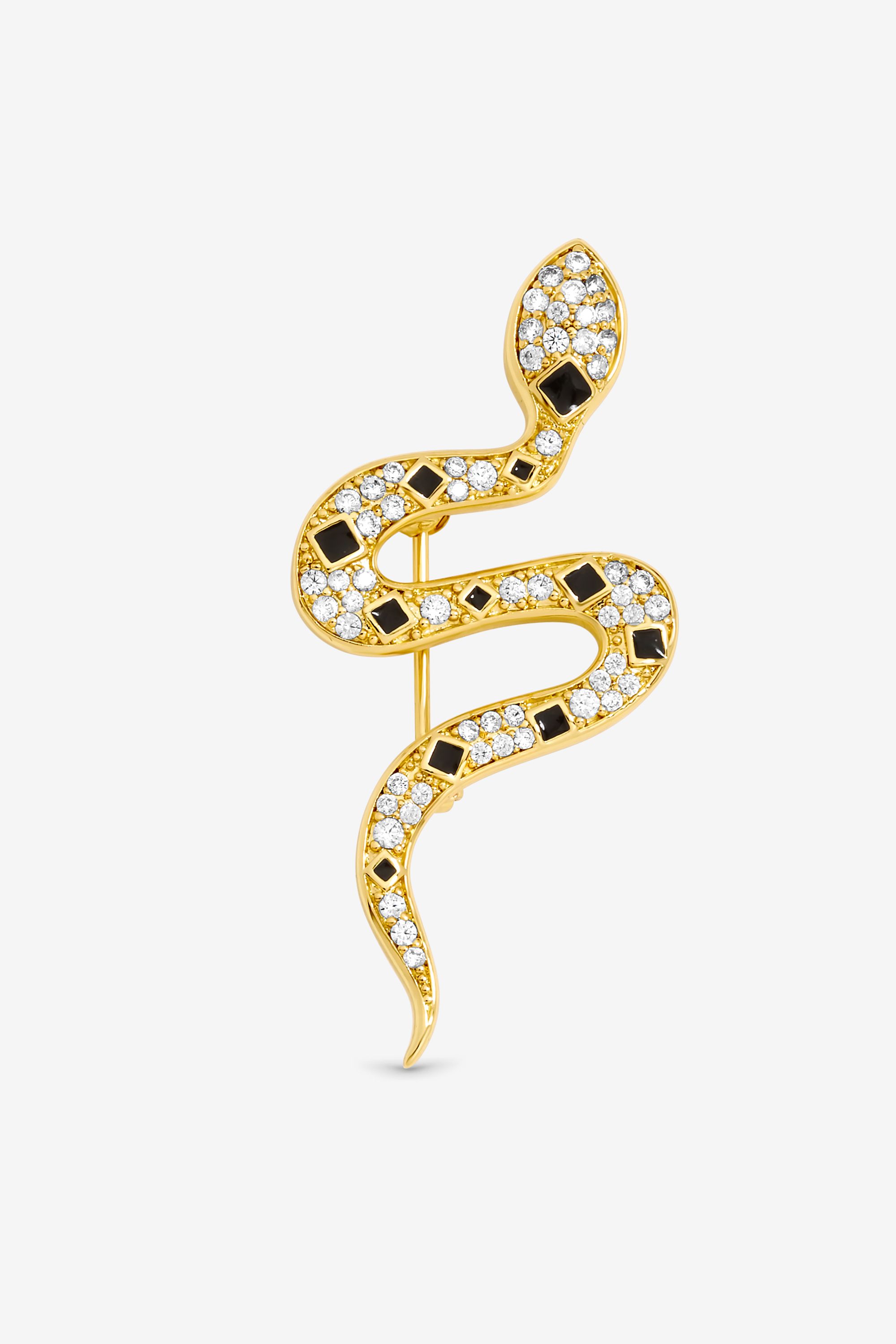 Jon Richard Gold Plated Crystal and Jet Snake Brooch - Gift Box