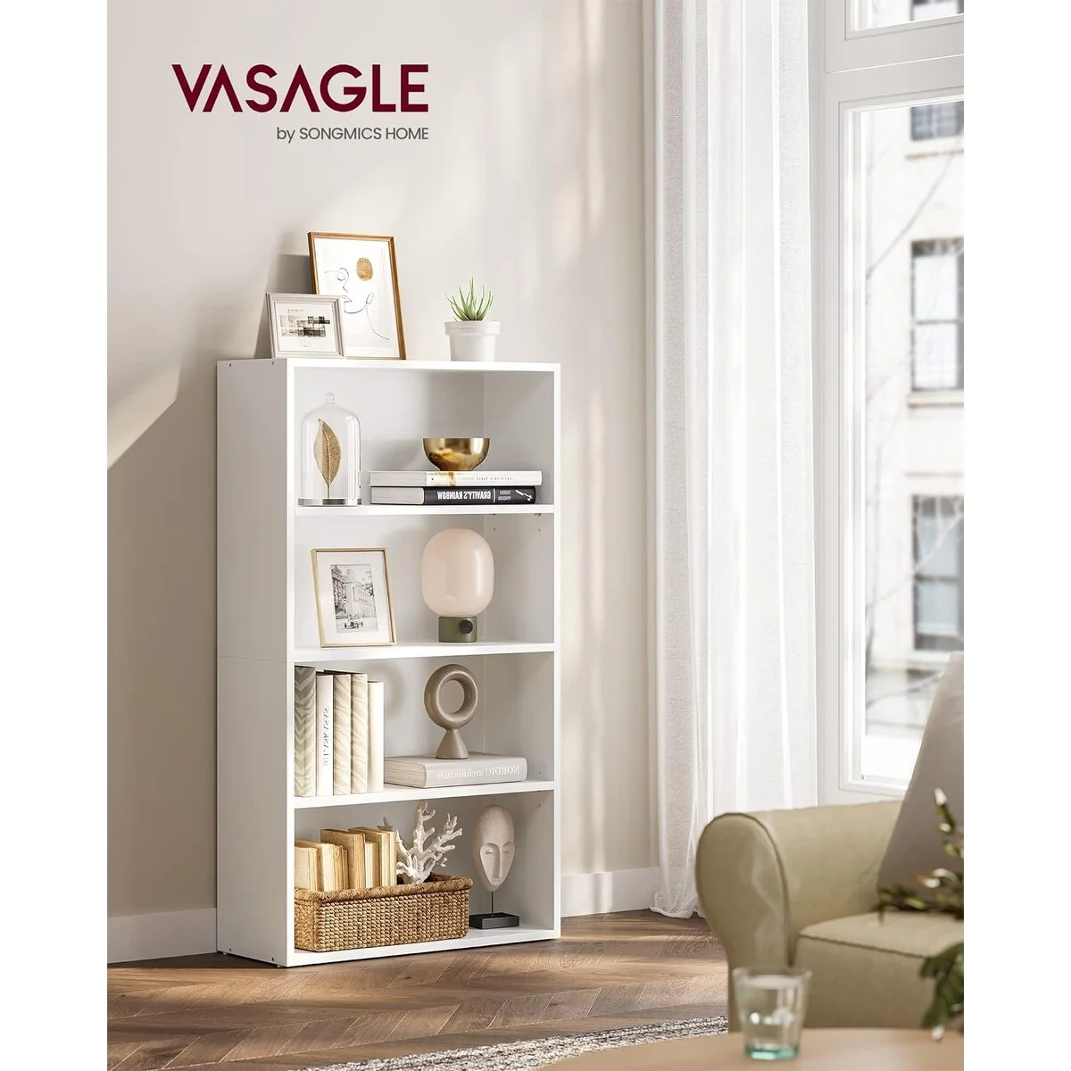 VASAGLE Bookshelf, 4-Tier Open Bookcase with Adjustable Storage Shelves