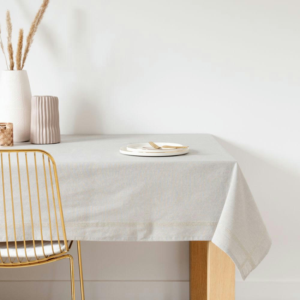 - Nappe en coton biologique texturé gris et doré 150x250