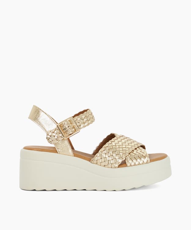 Kinleys Gold - Braided Leather Wedge Sandals