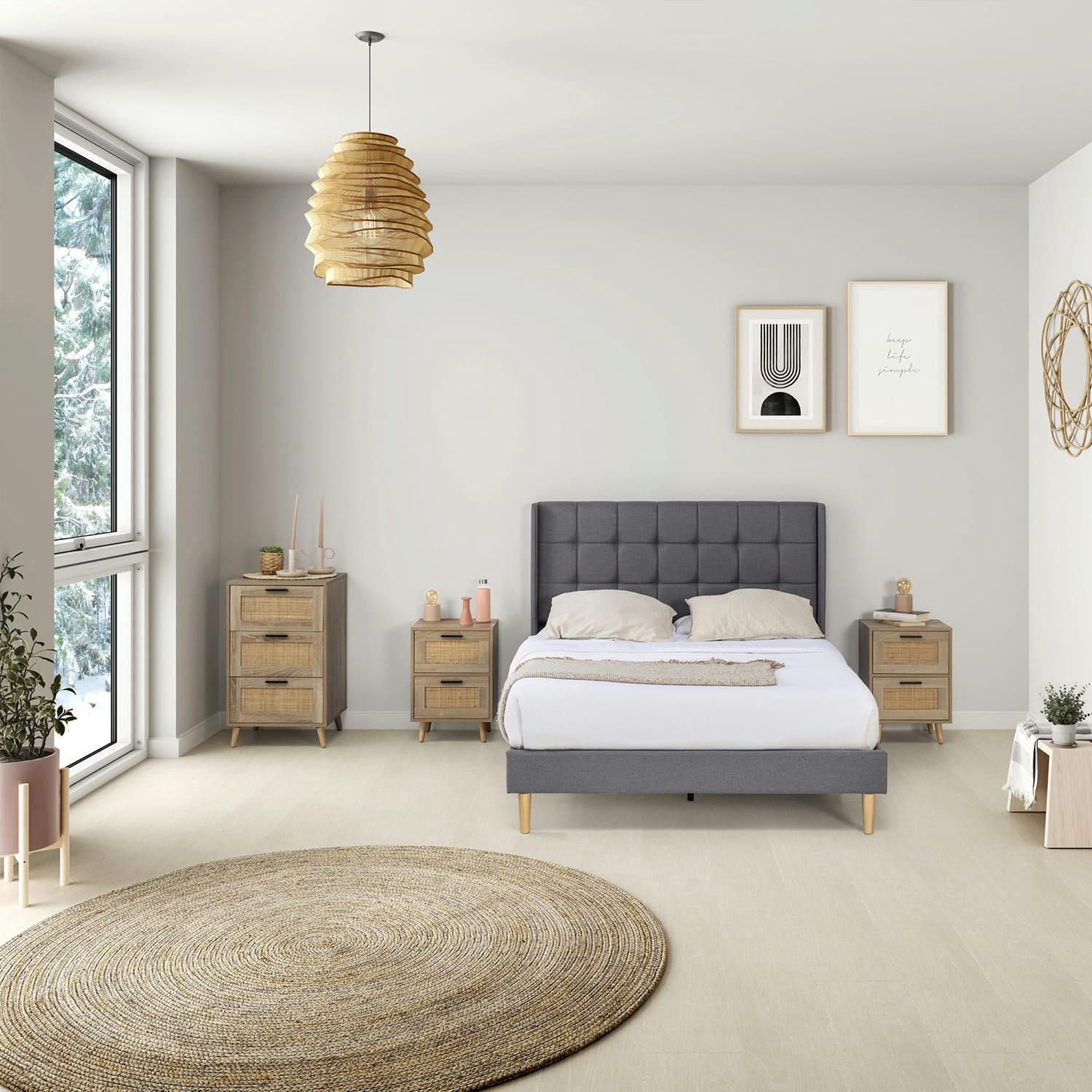 ESTHER - Cadre de lit rembourré 30 cm, 135/140x190 cm, Gris foncé