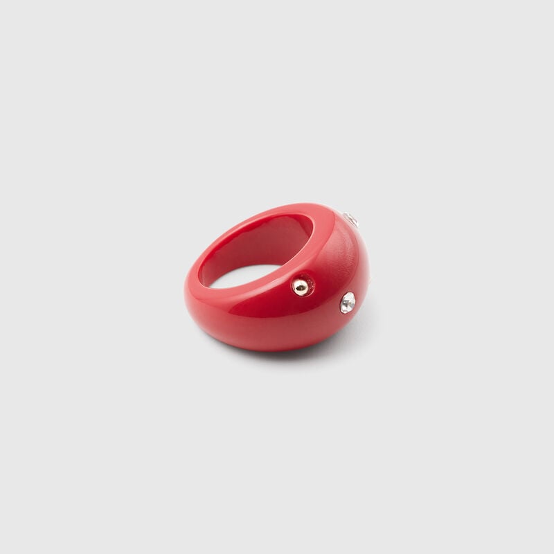 Brick red ring with rhinestones and studs
