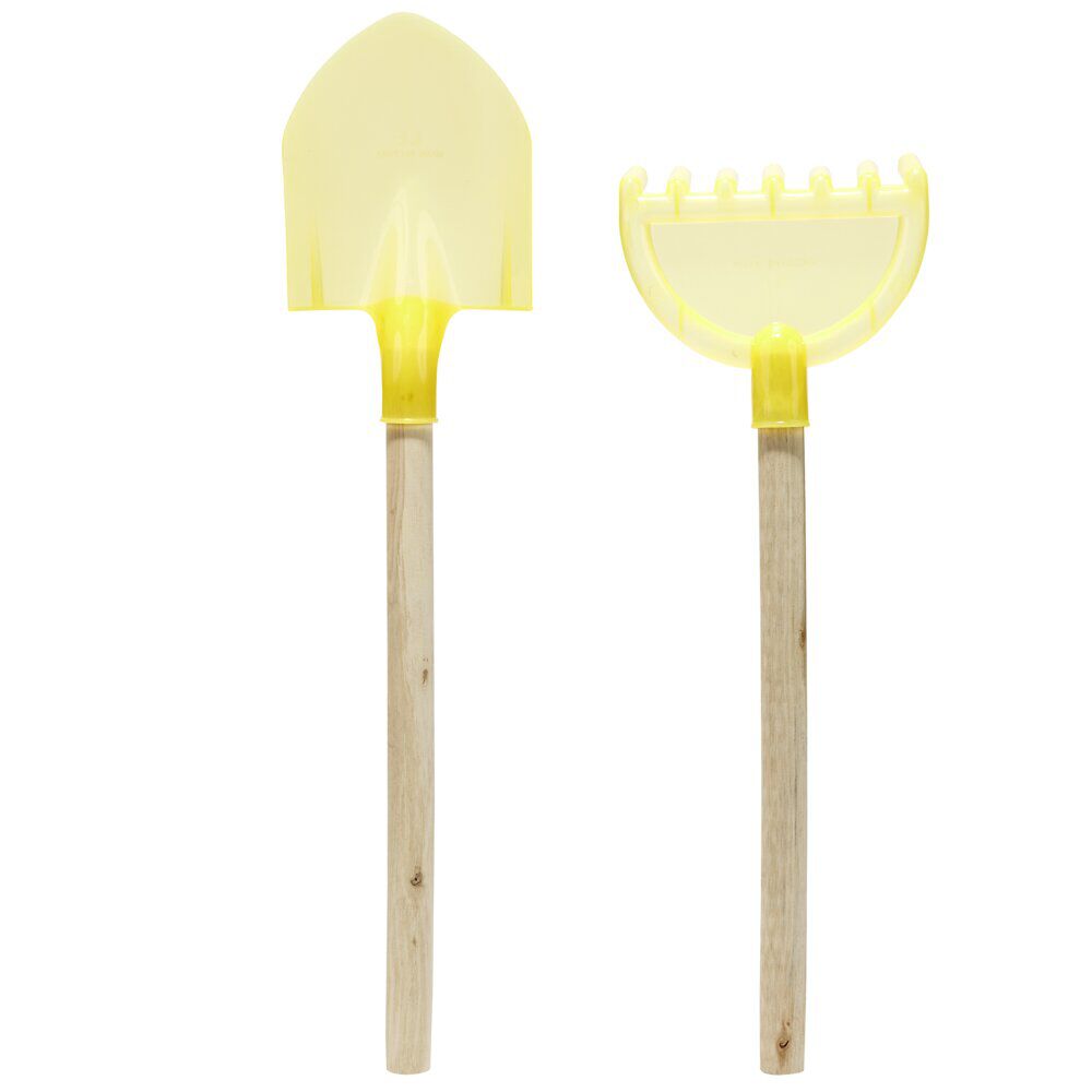 Pelle de plage en plastique jaune et manche bois L42cm