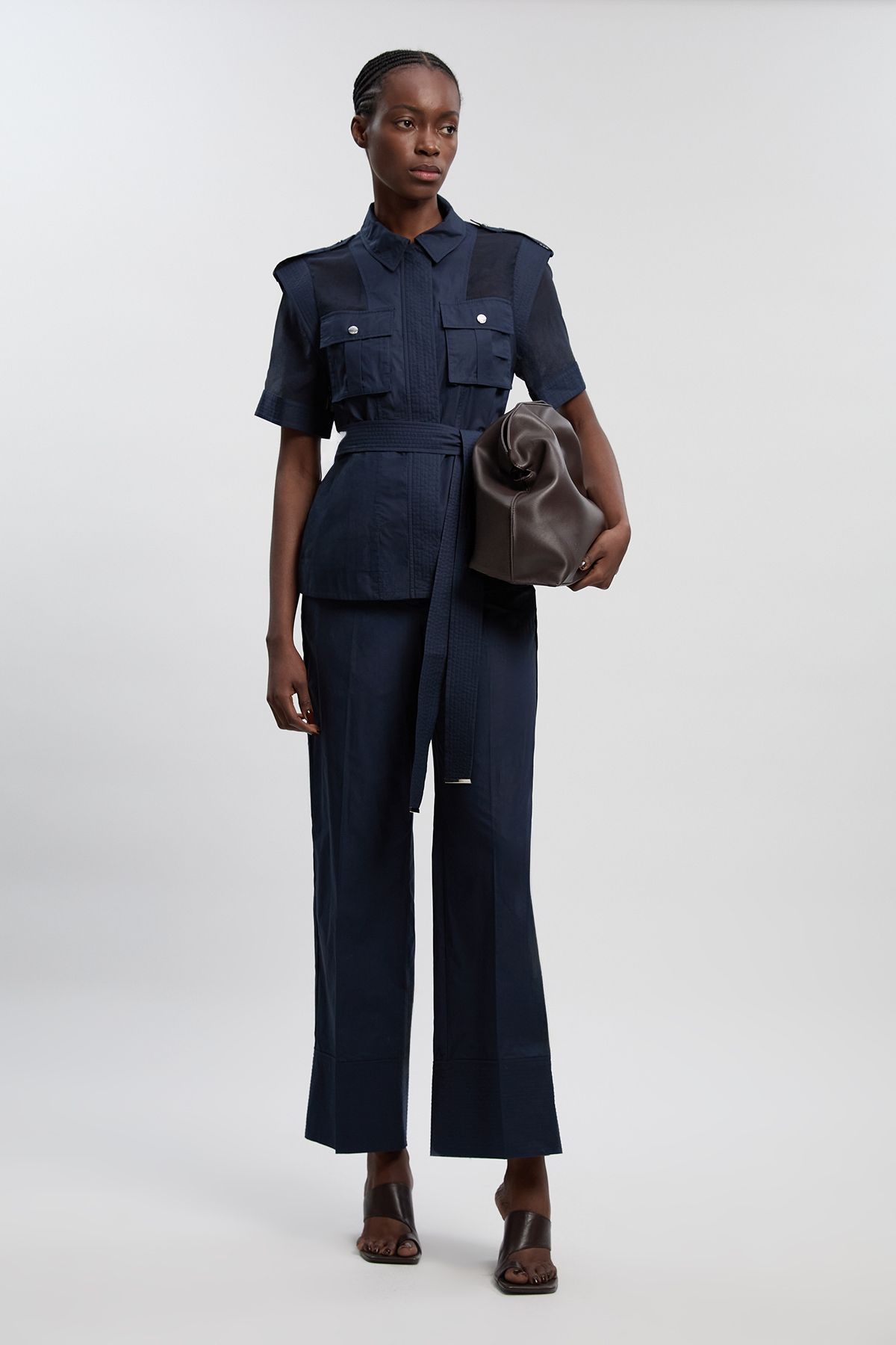 KarenMillen Utility Organdie Pocket Detail Woven Top