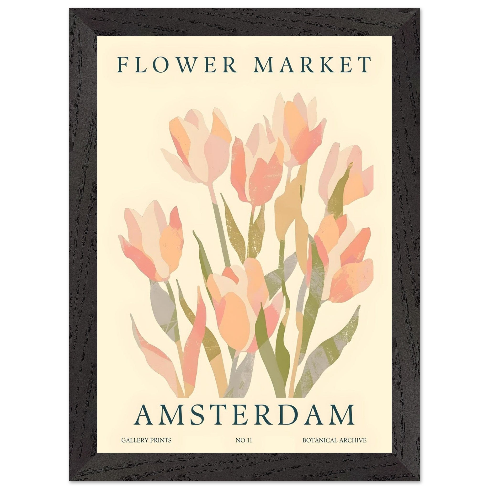 Artfulprints Poster met Lijst Flower market - Amsterdam III  - A4 21x29.7 cm - Roze