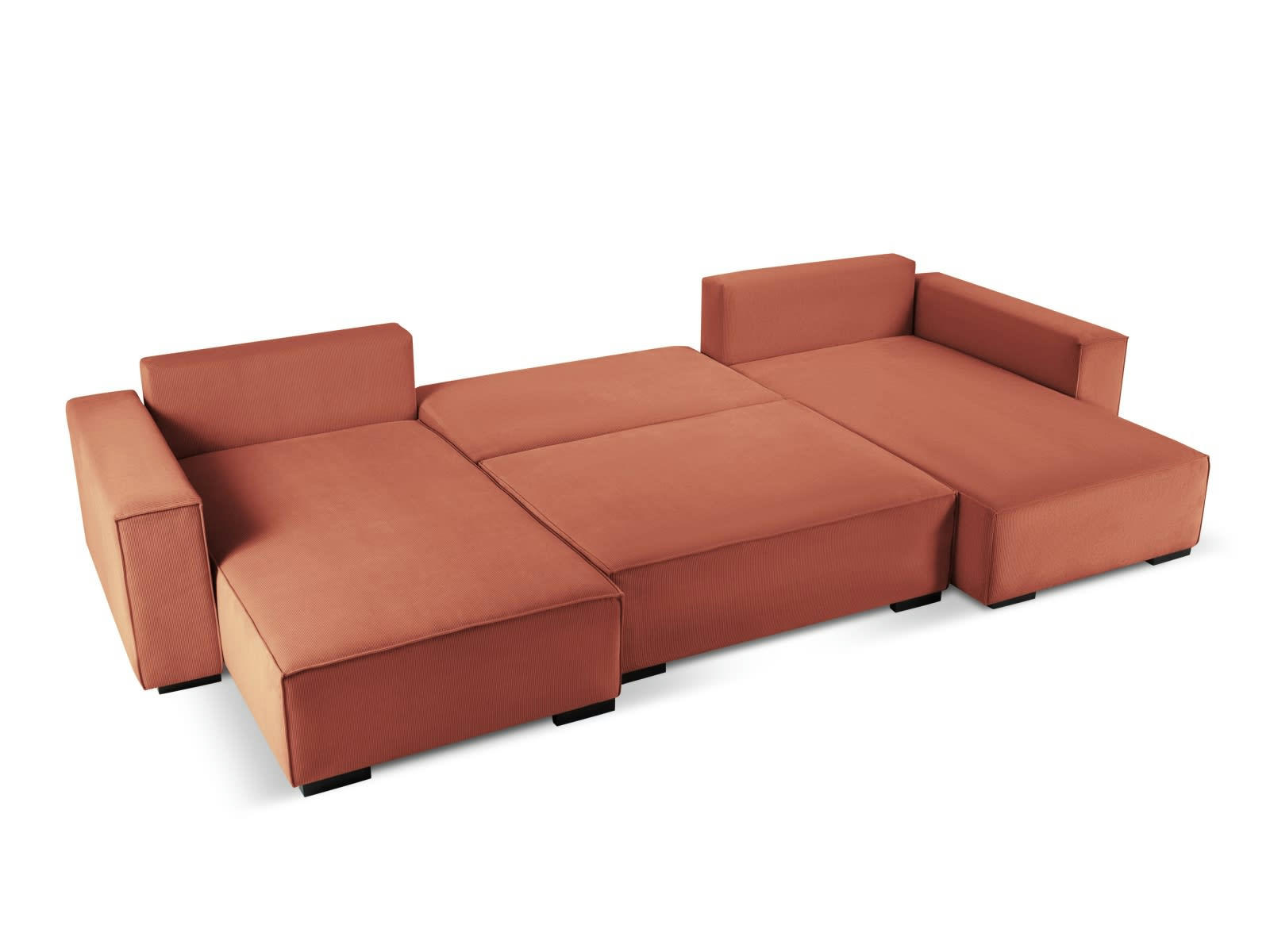EVELINE - Canapé d'angle réversible 6 places velours côtelé corail