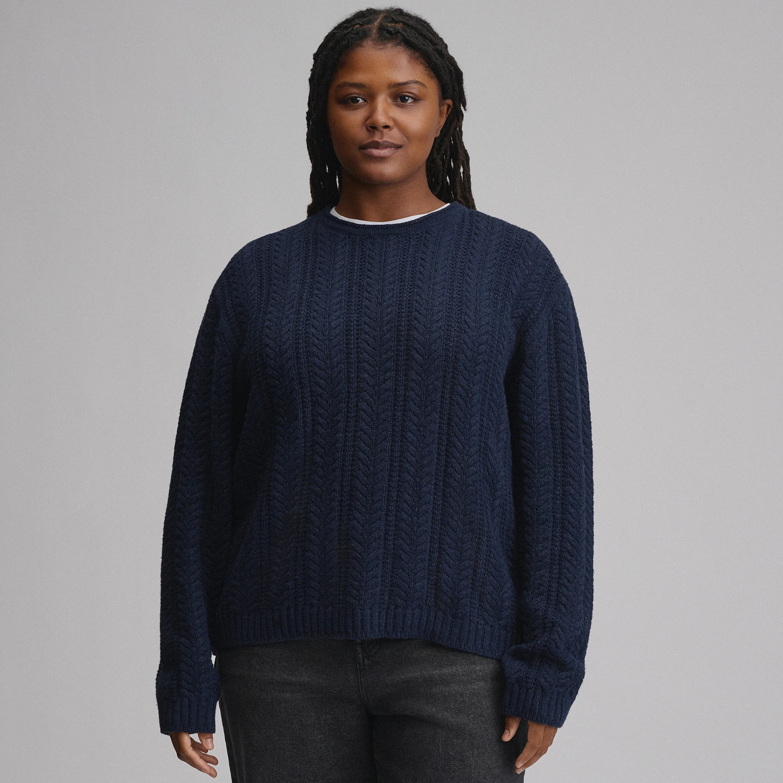 Women's Cotton Cable Crew Sweater