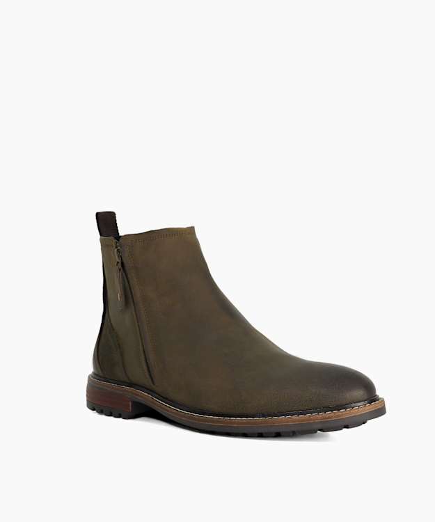 Cian Khaki - Leather Zip Detail Ankle Boots