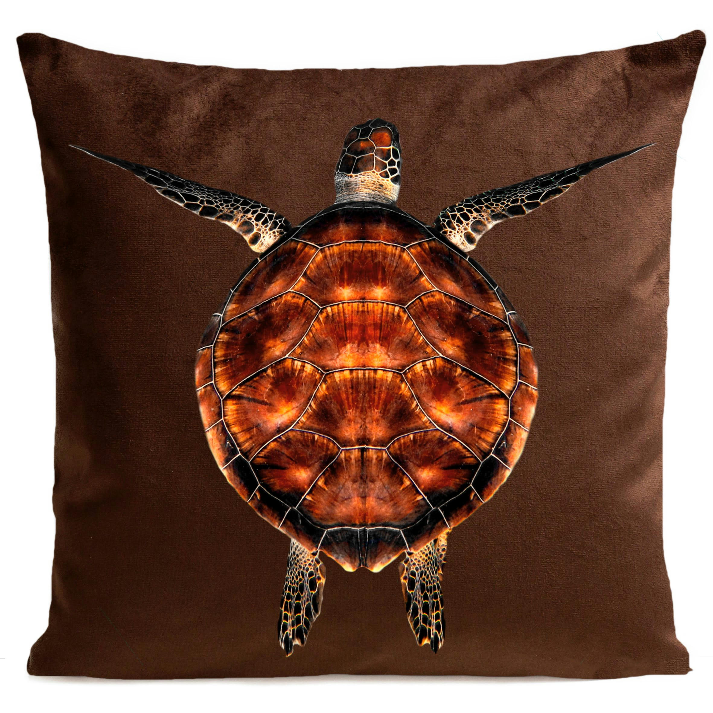- Coussin bord de mer tortue marron suédine 40x40cm