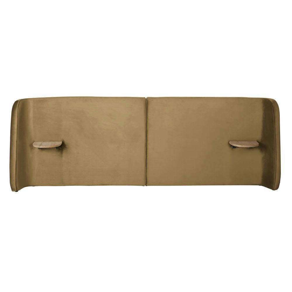 Boldin Business - Tête de lit 160 professionnelle en velours jaune ocre avec étagères intégrées