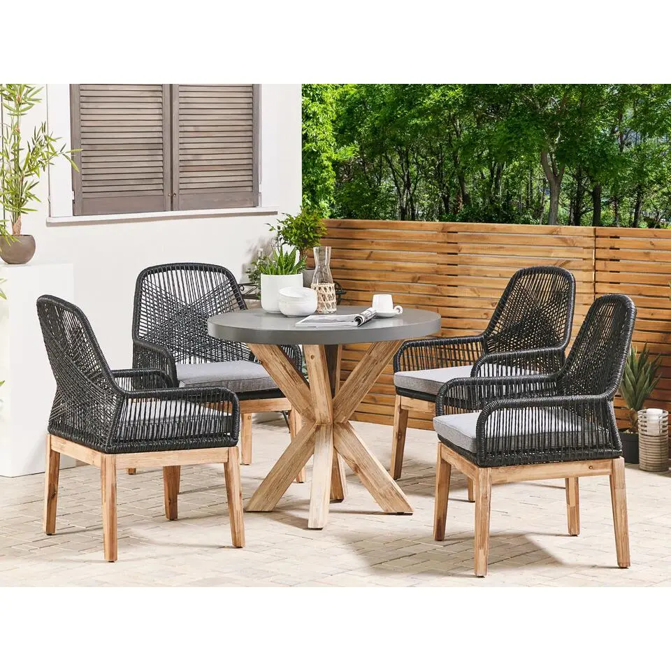 OLBIA - Tuinset voor 4 Rond - Grijs/Zwart - Vezelcement