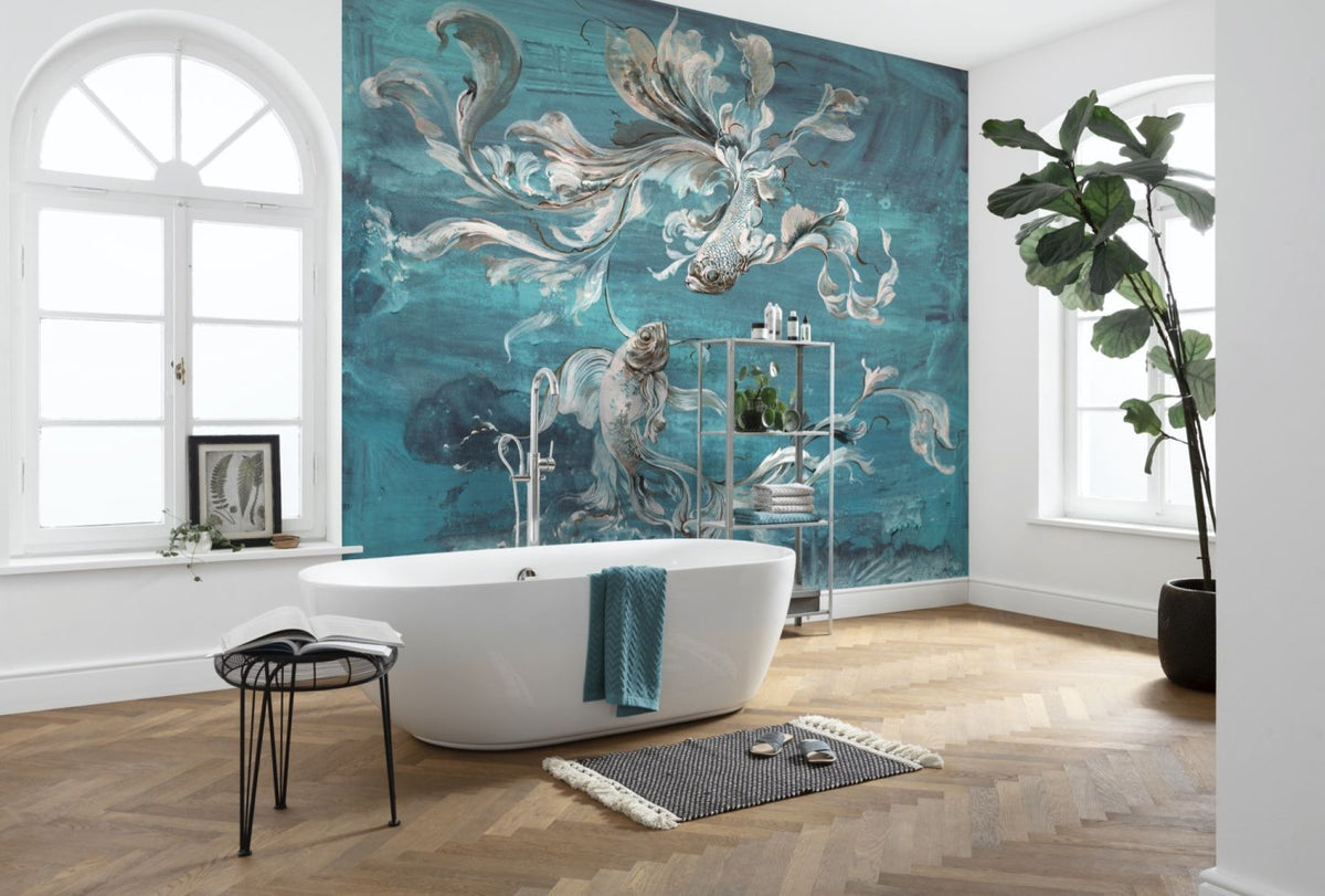 Sanders & Sanders fotobehang vissen blauw - 300 x 280 cm - 612031