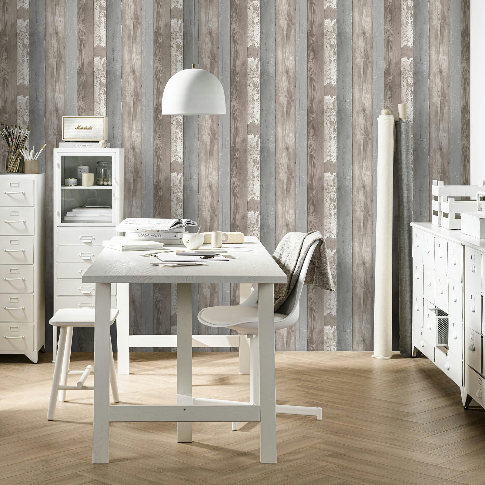 PLANCHES - Papier peint intissé bois naturel planches marron 1005x52cm