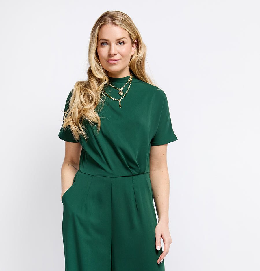 Little Mistress Green Drape Detail Jumpsuit