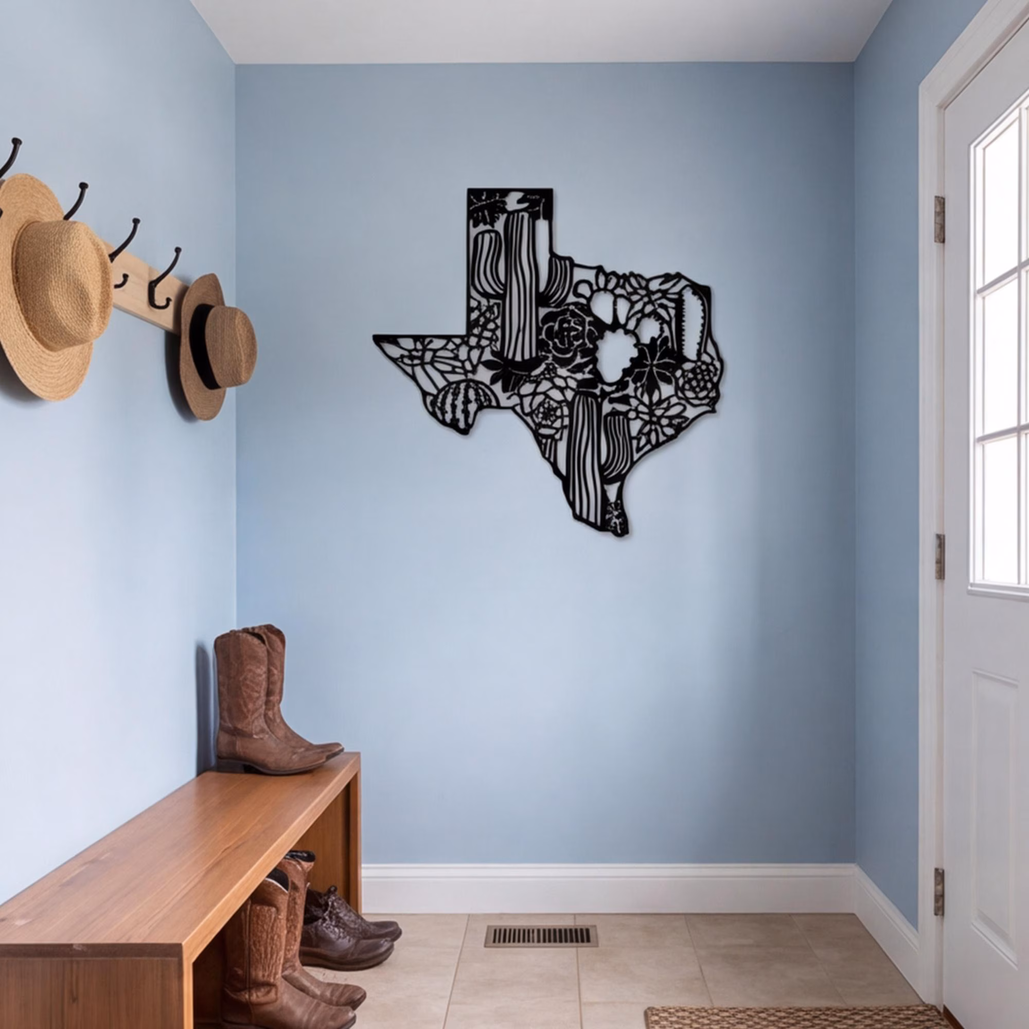 Texas Cactus Metal Wall Art, Powder Coated Steel Sign , Rustic Garden Decor, Fence Accent, Outdoor Wall Art