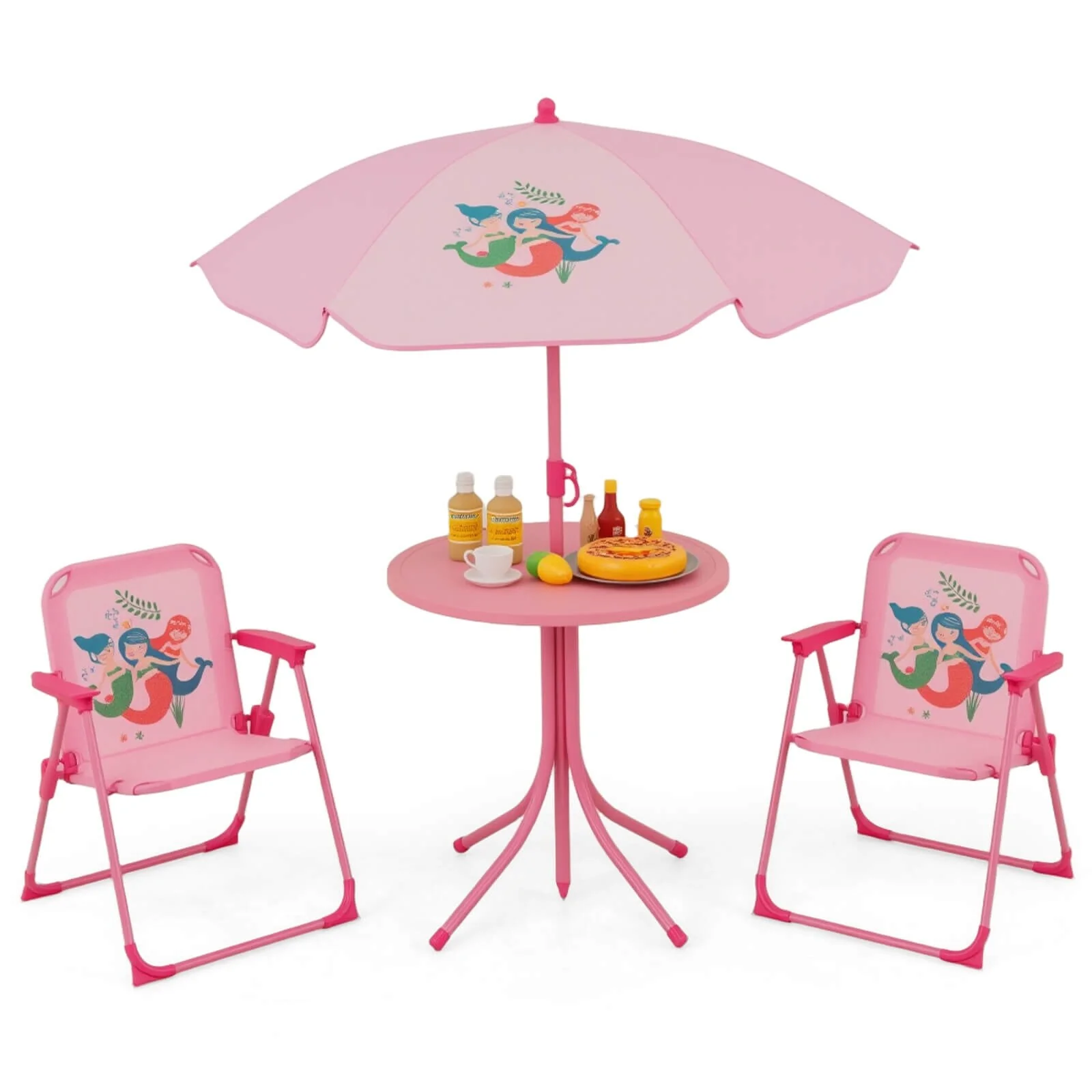 Costway Kids Picnic Table & Chair Set with 2 Folding Chairs & Height - See Details