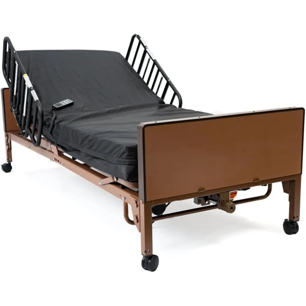 Fully Electric Hospital Bed Set, Foam Mattress, Half Rails