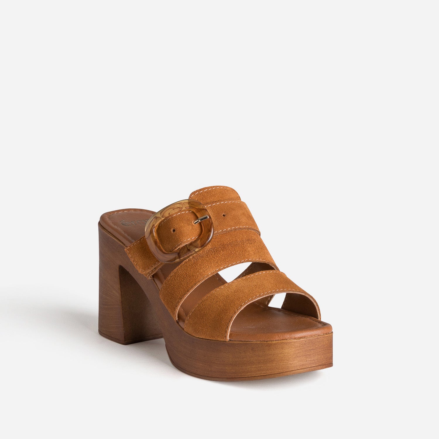 Mule à talon camel cuir velours