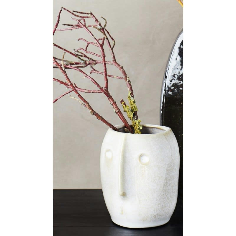 VISAGE - Petit vase sculpté en céramique blanc cassé H10cm