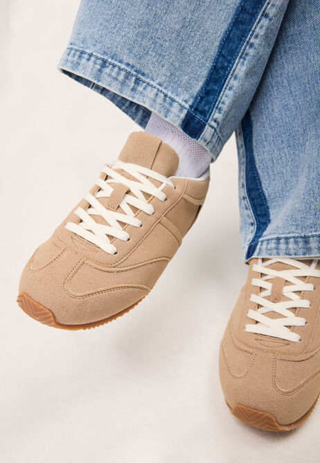Womens Cream Suedette Low Profile Trainers