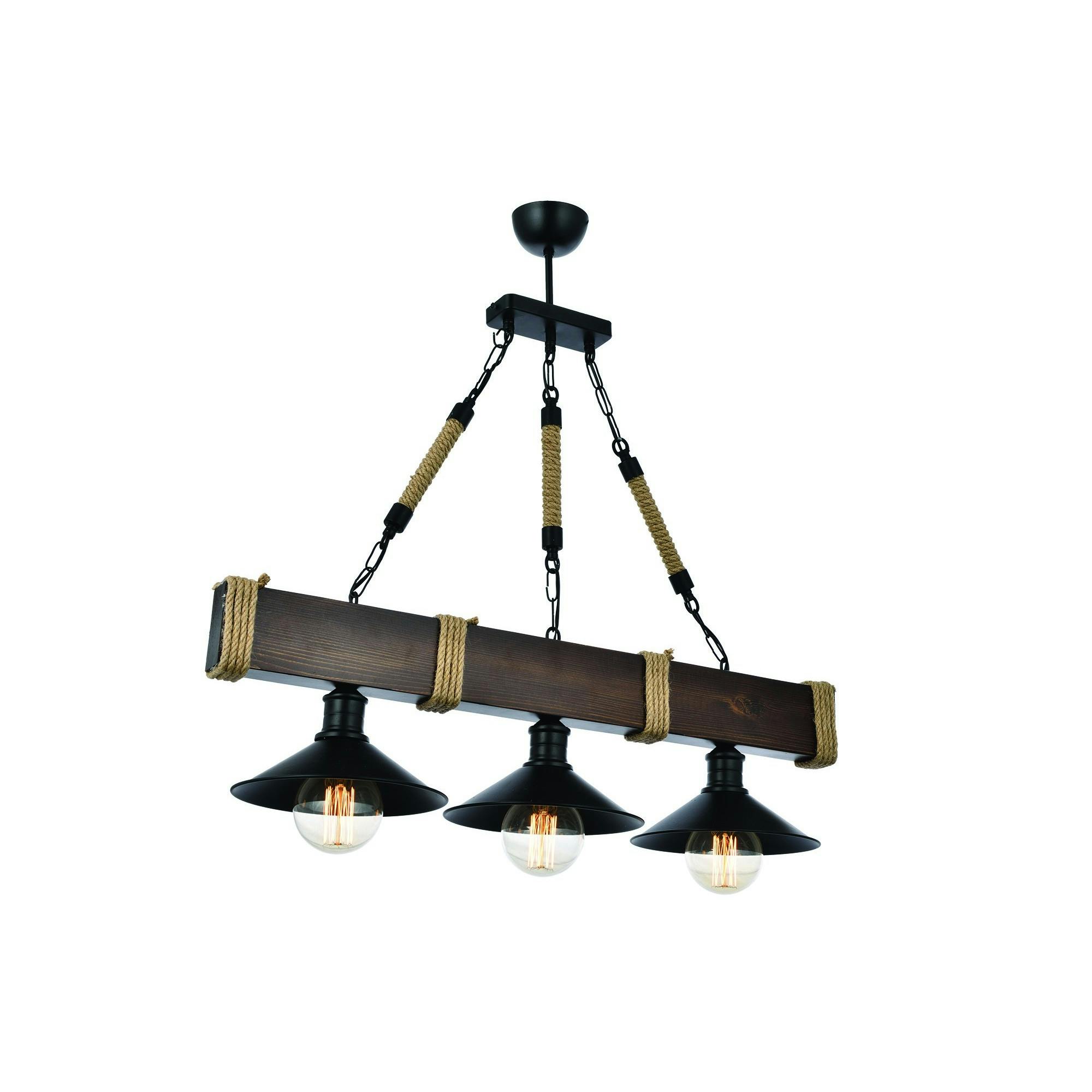Suspension industrielle bois brun – 3 lampes CAMOGLI