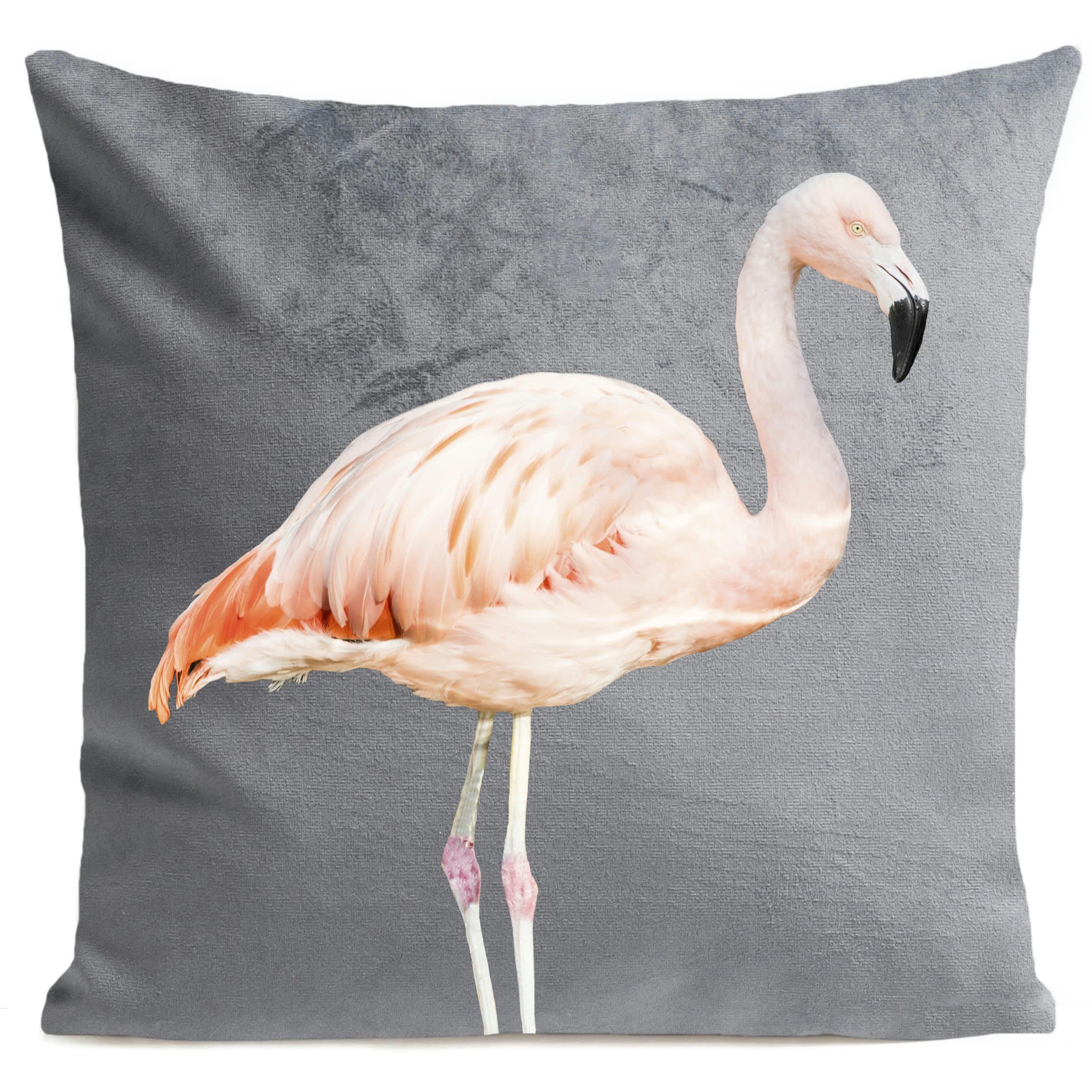 - Coussin tropical flamant rose suédine gris 40x40cm