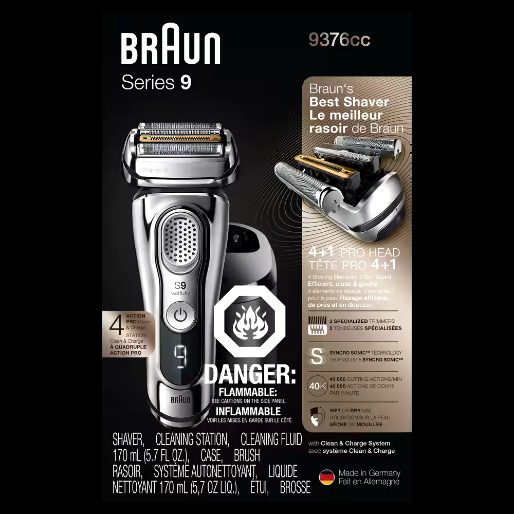 Braun Series 9: 9376cc Wet & Dry Rechargeable Electric Razer/Foil Shaver with Charging Stand, Metallic Colour
