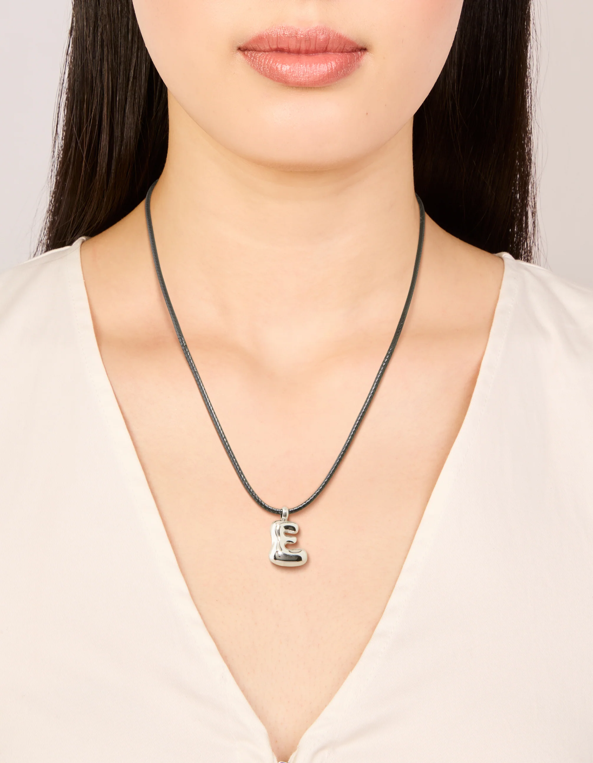 Waterproof Stainless Steel Large Bubble Letter E Cord Necklace