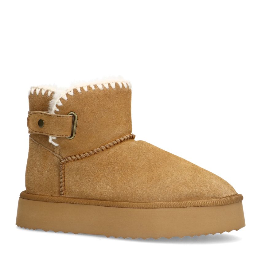 Manfield Beige suède snowboots met wol