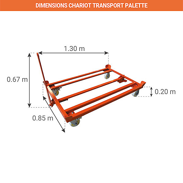 Chariot transport de palette - Avec timon - Charge max 1000kg - TP1208T