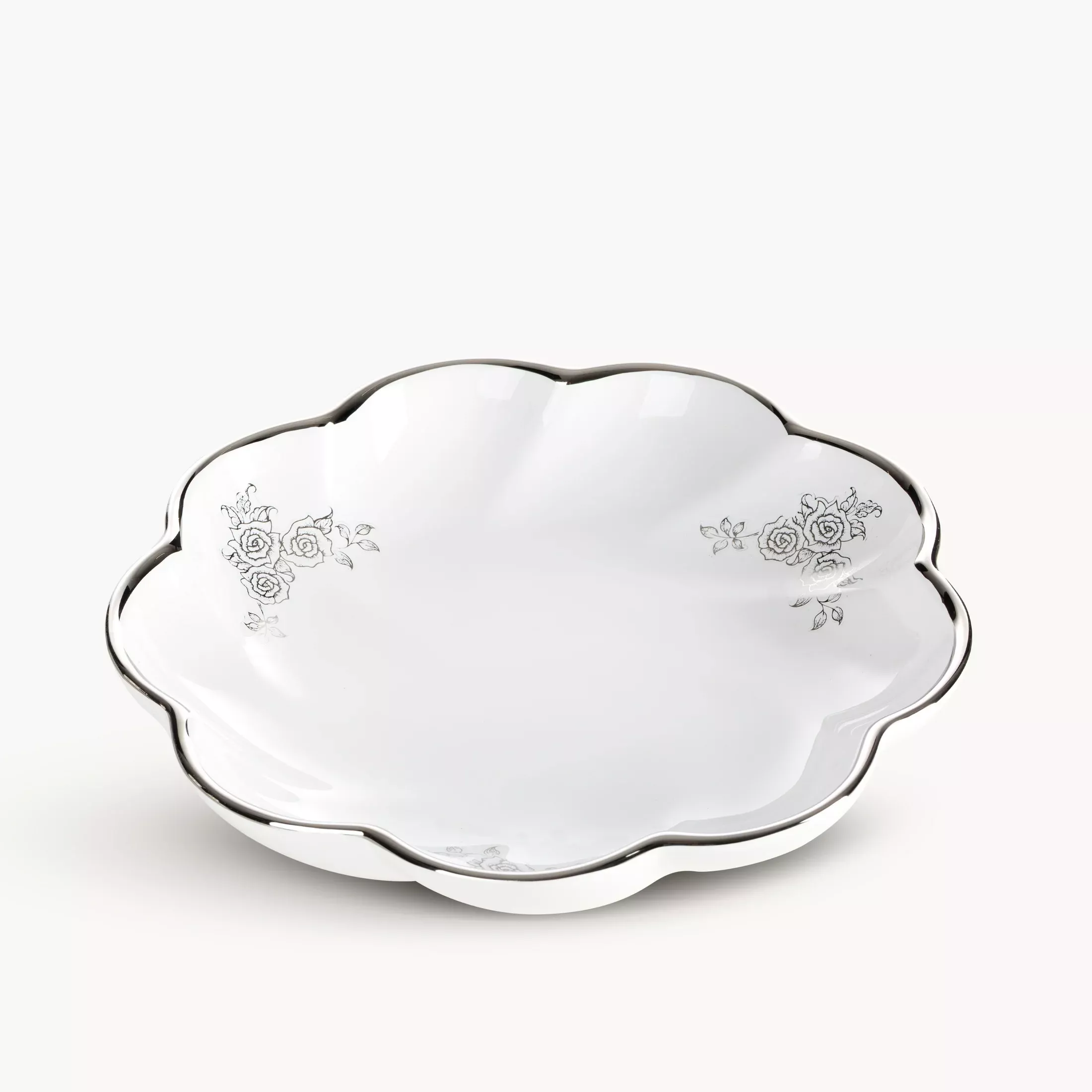 Patera dekoracyjna biało, srebrnao falowanej formie 25x5 cm ELSA
