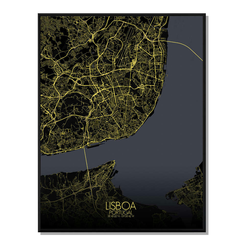 - Affiche Lisbonne Carte Nuit 40x50