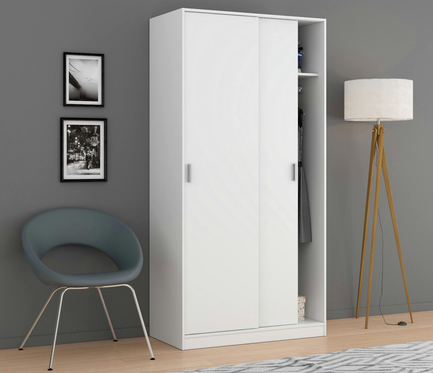 LANSING - Garde-robe à 2 portes coulissantes effet bois blanc