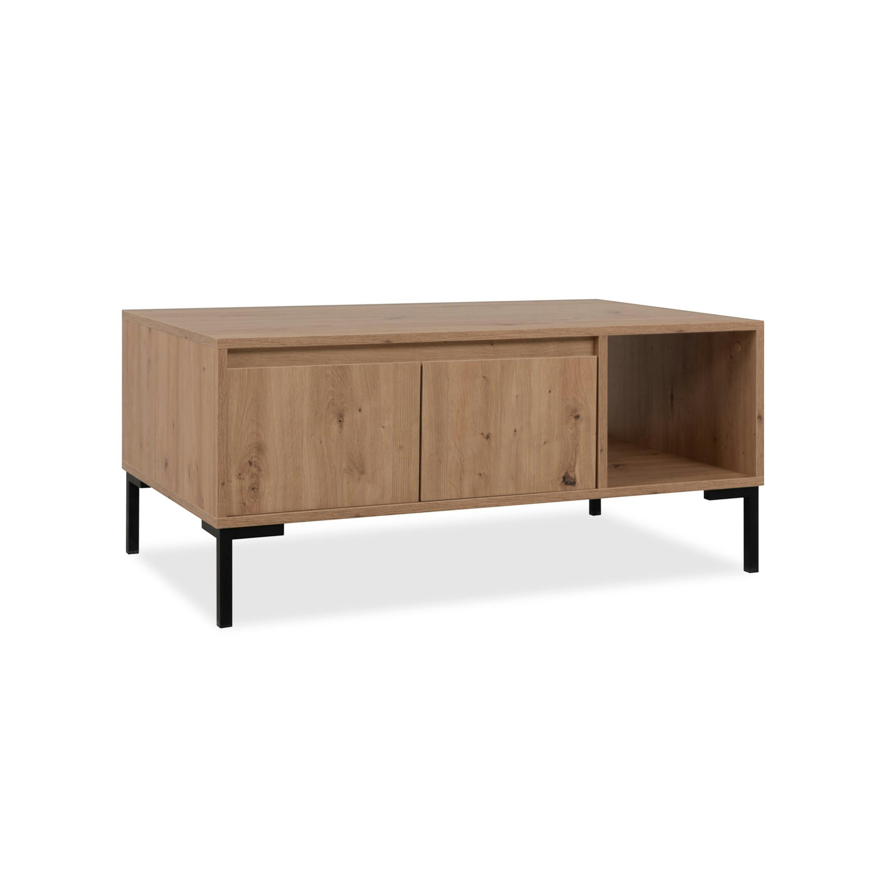 Table basse décor bois 2 portes 1 niche KARVI