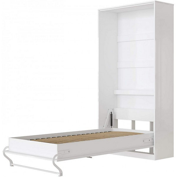 Armoire Lit escamotable Lit Mural Supérieur Vertical 90x200cm Blanc-Blanc brillant