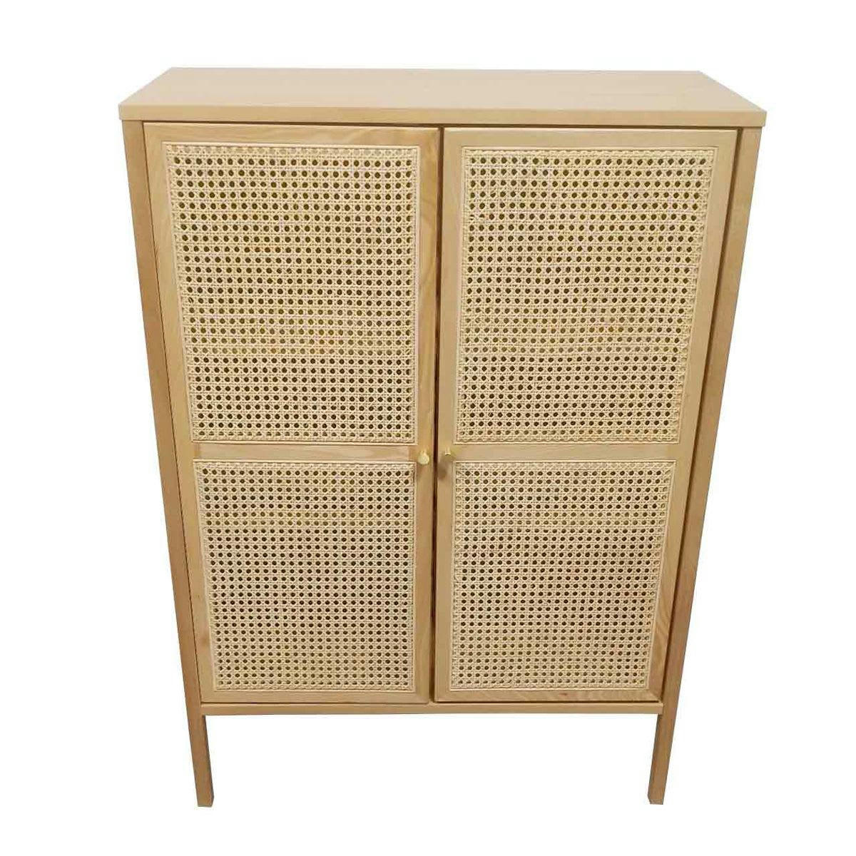 - Buffet en frêne et cannage en rotin