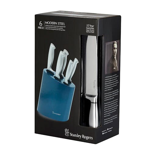 Stanley Rogers 6pc Modern Steel Metallic Baltic Blue Knife Block 6 Piece