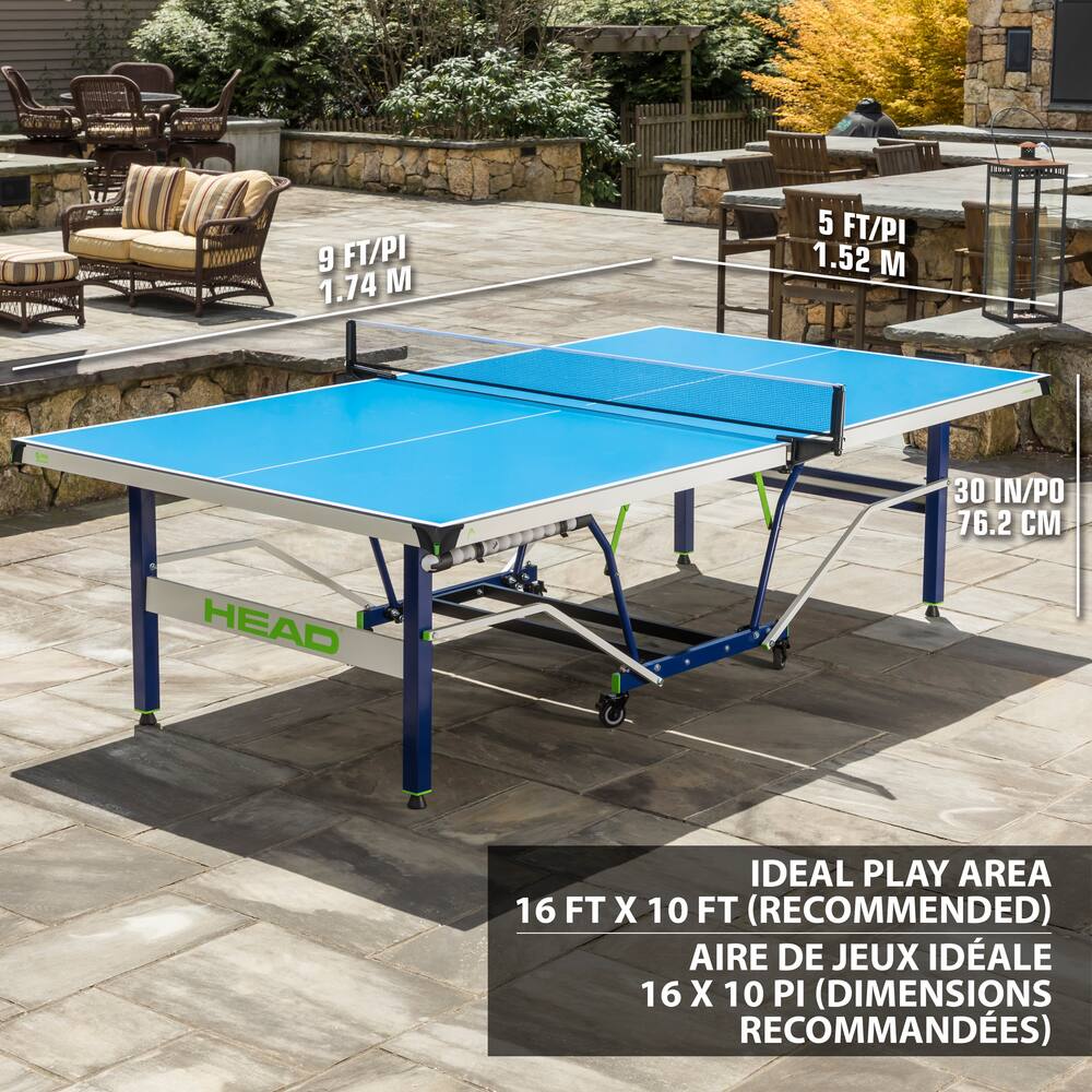 Head Oasis Foldable Outdoor Table Tennis/Ping Pong Table w/ Net, Ball Retriever & Cover